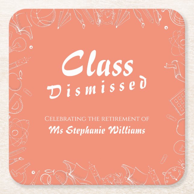 Posavasos Cuadrado De Papel Fiesta despedido de clase de profesor de escuela d (Anverso)