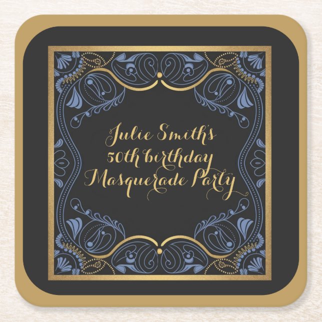 Posavasos Cuadrado De Papel Fiesta disfrazado de baile de lujo (Anverso)