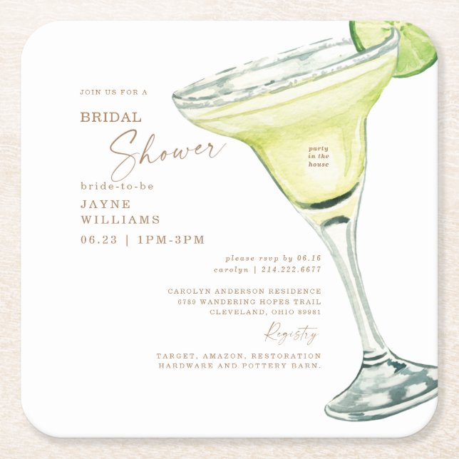 Posavasos Cuadrado De Papel Fiesta en la Casa Margarita Cabeza de Bridal (Anverso)