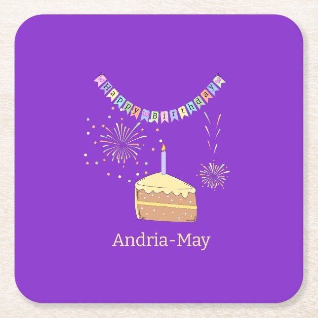 Posavasos Cuadrado De Papel Fiesta Feliz Cumpleaños Bunting (Anverso)