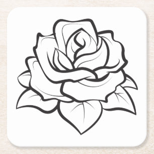 Posavasos Cuadrado De Papel Fiesta floral Black & White Rose Flower Wedding