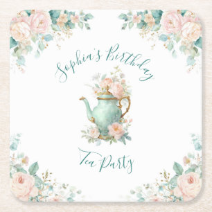 Posavasos Cuadrado De Papel Fiesta floral de rosas vintage románticas shabby c