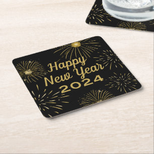 Posavasos Cuadrado De Papel Fiesta Gold Black Elegant Happy New Year 2025