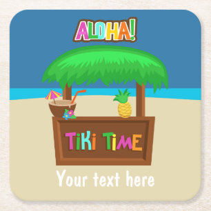 Posavasos Cuadrado De Papel Fiesta Infantil Hawaiana Personalizada