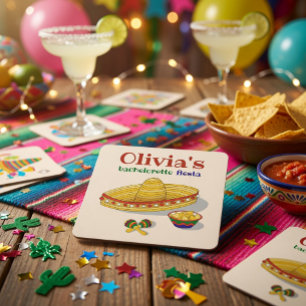 Posavasos Cuadrado De Papel Fiesta Mexicana Personalizada para Despedida de So