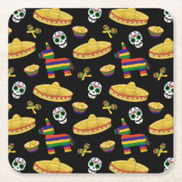 Posavasos Cuadrado De Papel Fiesta mexicana y Día de Muertos