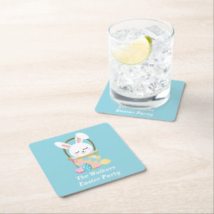 Posavasos Cuadrado De Papel Fiesta Personalizada de Pascua de Respeto Azul Beb