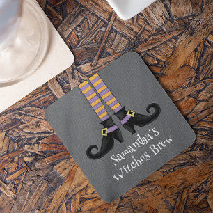 Posavasos Cuadrado De Papel Fiesta Personalizado de Witch Halloween Cute