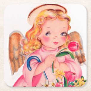 Posavasos Cuadrado De Papel fiesta retro vintage Easter Angel