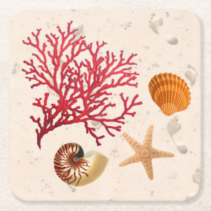 Posavasos Cuadrado De Papel Fiesta temática de la playa