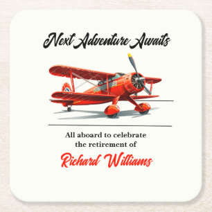 Posavasos Cuadrado De Papel Fiesta temática de viaje de jubilación Avión rojo 