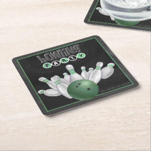 Posavasos Cuadrado De Papel Fiestas de boliche verde de Guay