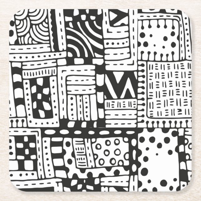 Posavasos Cuadrado De Papel Figuras abstractas indias inspiradas (Anverso)
