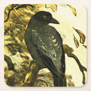 Posavasos Cuadrado De Papel Fila de época encaramada en una rama de Theo van H