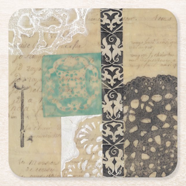 Posavasos Cuadrado De Papel Filigree & Key II (Anverso)