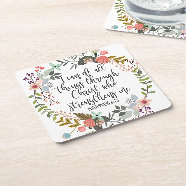 Posavasos Cuadrado De Papel Filipinas 4:13 Puedo hacer todas las cosas (En perspectiva)