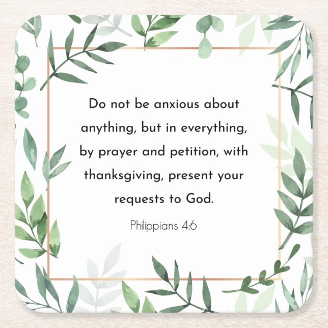 Posavasos Cuadrado De Papel Filipinas 4:6, Biblia Verse, (Anverso)