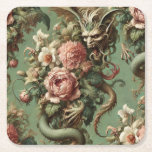 Posavasos Cuadrado De Papel Finería de Drac - Pillow floral gótica del dragón<br><div class="desc">Un dragón barroco serpentea a través de rosas y orquídeas en este diseño floral gótico y muy detallado,  combinando elegancia con mito indomable.</div>