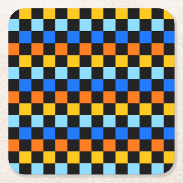 Posavasos Cuadrado De Papel Fire and ice checkerboard pattern (Anverso)