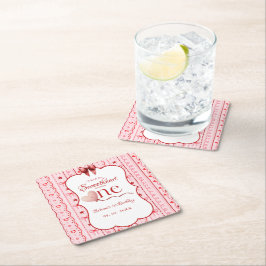 Posavasos Cuadrado De Papel First Birthday valentine baby birthday party