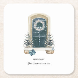 Posavasos Cuadrado De Papel First Christmas In Our Home Watercolor Sage Green