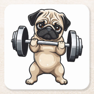 Posavasos Cuadrado De Papel Fitness Pug