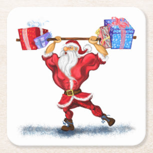 Posavasos Cuadrado De Papel Fitness Santa Claus Papel