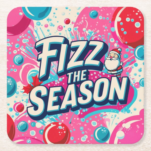 Posavasos Cuadrado De Papel Fizz the Season Playful Christmas Coaster (Anverso)