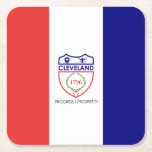 Posavasos Cuadrado De Papel Flag of Cleveland, Ohio Square Paper Coaster<br><div class="desc">Paper coaster with flag of city of Cleveland,  Ohio; flag with three vertical bands of red,  white and blue with seal of the city in the center</div>