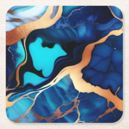 Posavasos Cuadrado De Papel Flamante dorado azul trenzado