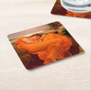 Posavasos Cuadrado De Papel Flamante junio por Lord Frederic Leighton
