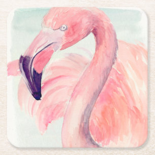 Posavasos Cuadrado De Papel Flamenco en colores pastel