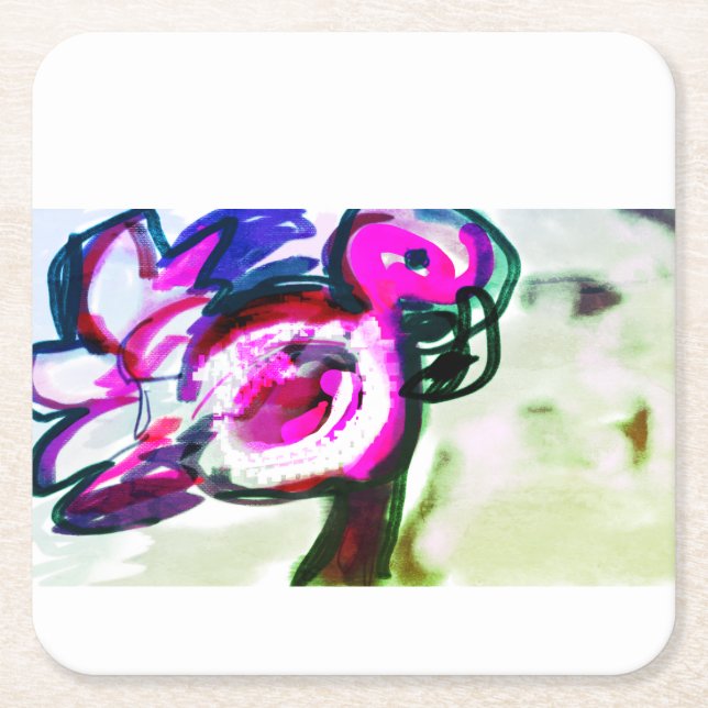 Posavasos Cuadrado De Papel Flamingo (Anverso)