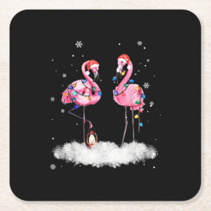 Posavasos Cuadrado De Papel Flamingo Árbol de Navidad Santa Hat Light