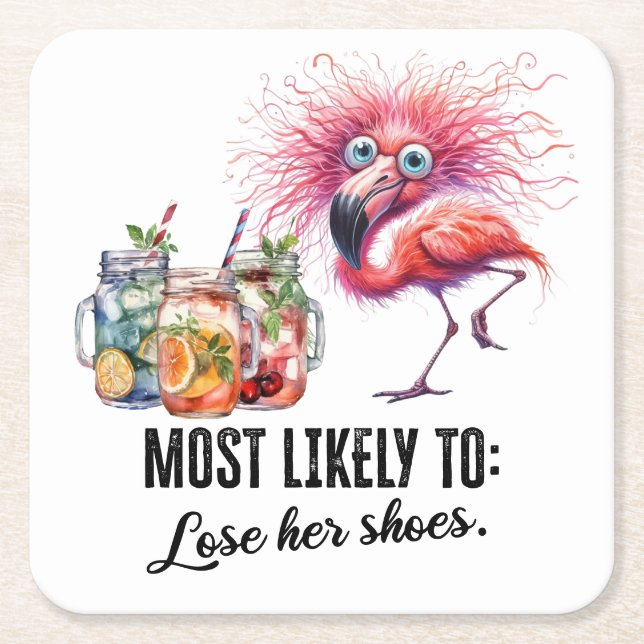 Posavasos Cuadrado De Papel Flamingo Cara divertida para Fiesta (Anverso)