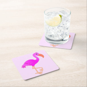 Posavasos Cuadrado De Papel Flamingo cutto - Feliz