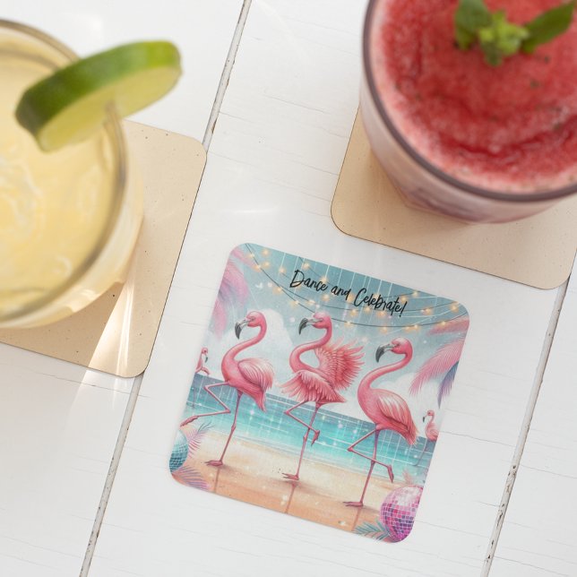 Posavasos Cuadrado De Papel Flamingo Dance and Birthday Celebration Fiesta (Subido por el creador)