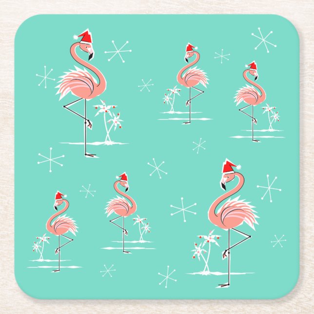 Posavasos Cuadrado De Papel Flamingo de Navidad Multi coaster cuadrado (Anverso)