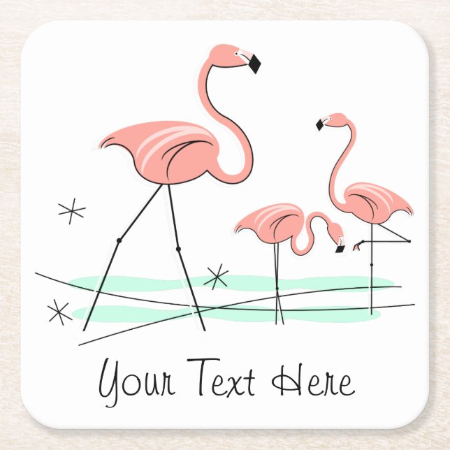 Posavasos Cuadrado De Papel Flamingo Ocean Trio 2 Amos de texto (Anverso)