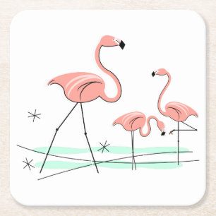 Posavasos Cuadrado De Papel Flamingo Ocean Trio 2 galas