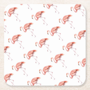 Posavasos Cuadrado De Papel Flamingo rosa
