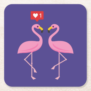 Posavasos Cuadrado De Papel Flamingo Rosa lindo como Pastel de Corazón