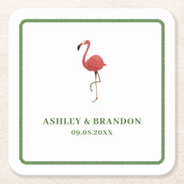 Posavasos Cuadrado De Papel Flamingo Tropics Beach Coastal Retro Wedding