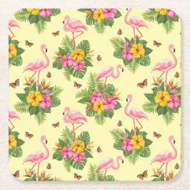 Posavasos Cuadrado De Papel Flamingo y mariposas 2
