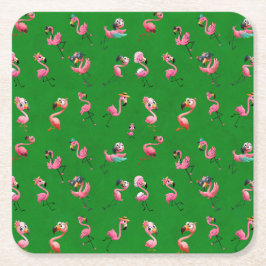 Posavasos Cuadrado De Papel Flamingos