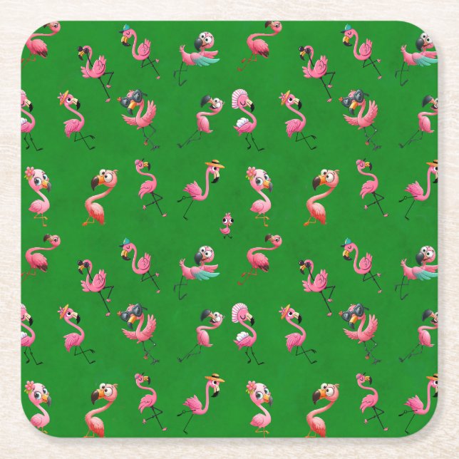 Posavasos Cuadrado De Papel Flamingos (Anverso)