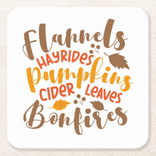 Posavasos Cuadrado De Papel Flandes Hay Rides Pumpkins Cider Sale Fuegos