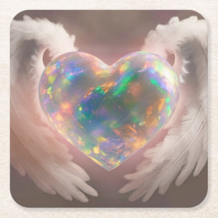 Posavasos Cuadrado De Papel *~* Flashy Opal Heart Angel Wings AP78
