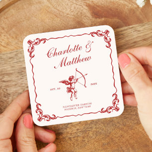 Posavasos Cuadrado De Papel Flecha de Cupido Bodas Vintage Rojo