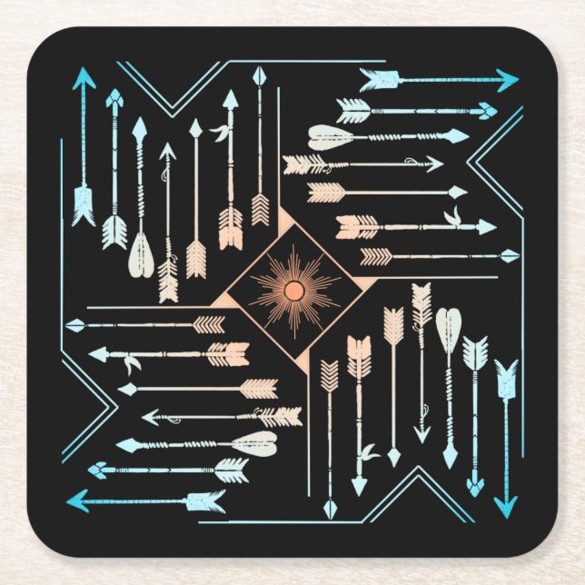 Posavasos Cuadrado De Papel Flechas de Boho y Sun V1 ID748 (Anverso)